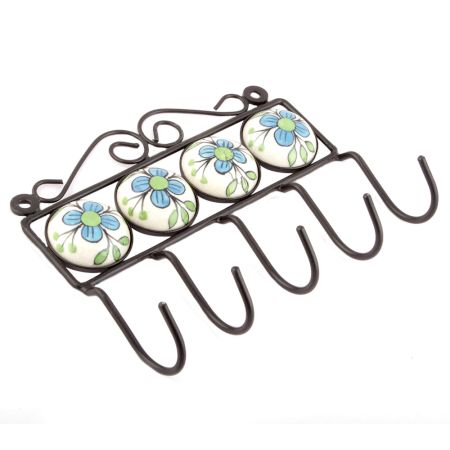 White And Turquoise Floral Tiles Hooks Online